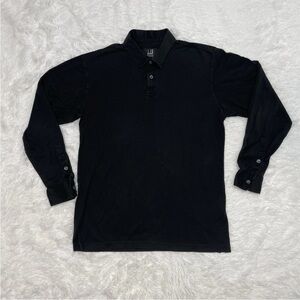 Dunhill Men’s Size L Large Long Sleeve Polo Shirt Black Made In Italy Designer